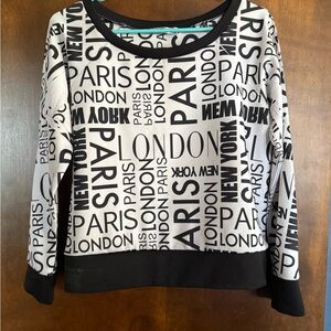 Blu Planet Black and White Text Print London Paris New York fun!